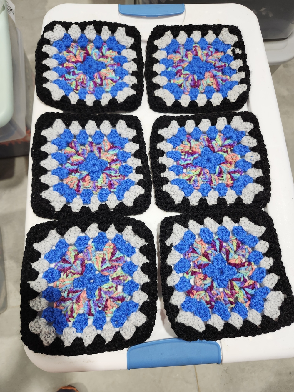 Handmade Crochet Granny Squares - Multicolor & Black 6 Pc #2/3